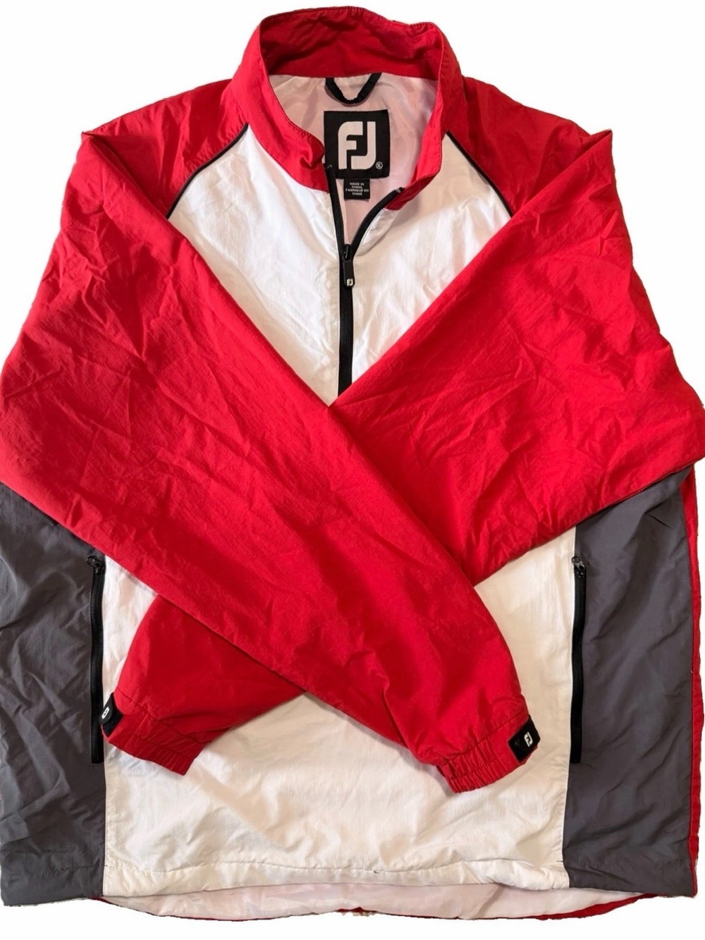 FootJoy Red White Gray  1/4 Zip Windbreaker Pullover Large